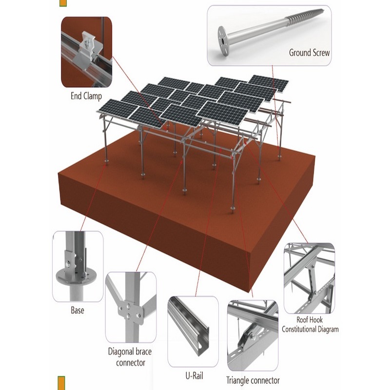 Telai di montaggio per pannelli solari su rack di supporto per montaggio di impianti fotovoltaici a terra per fattoria solare agricola