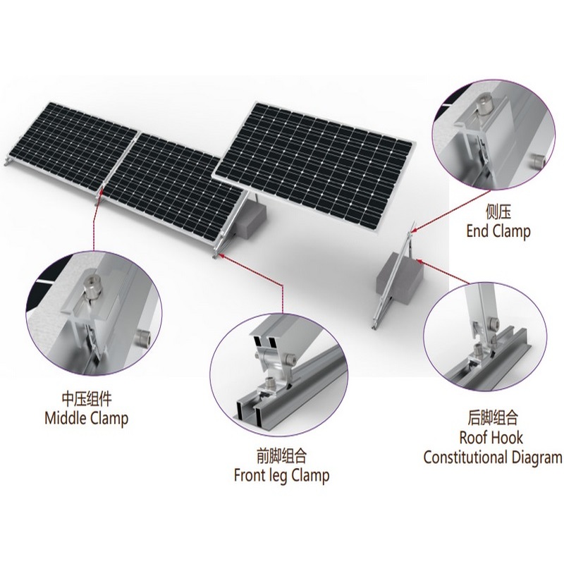 Struttura di montaggio per zavorra per pannelli solari fotovoltaici senza rotaia per supporto solare per tetto piano zavorrato