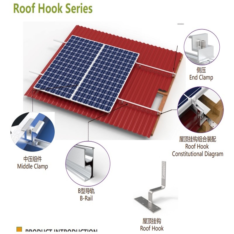 Gancio per tetto in tegole solari per montaggio su pannello solare universale regolabile