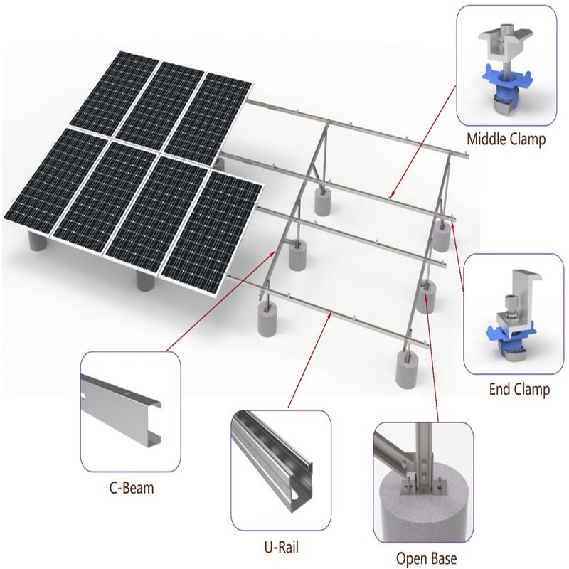 Struttura di montaggio solare a terra del sistema di montaggio a terra solare in acciaio rivestito ZAM su larga scala
