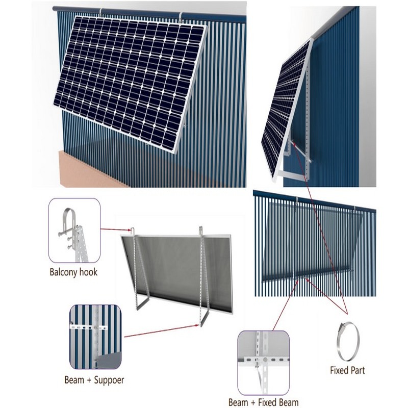 Easy Solar Kit Pannello solare universale Staffe di montaggio per balcone Supporto modulo solare per balcone